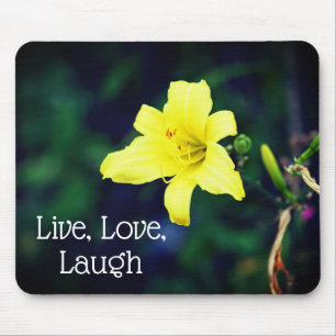 Yellow Daylily Elegant Flower Inspirational Quote Mouse Mat