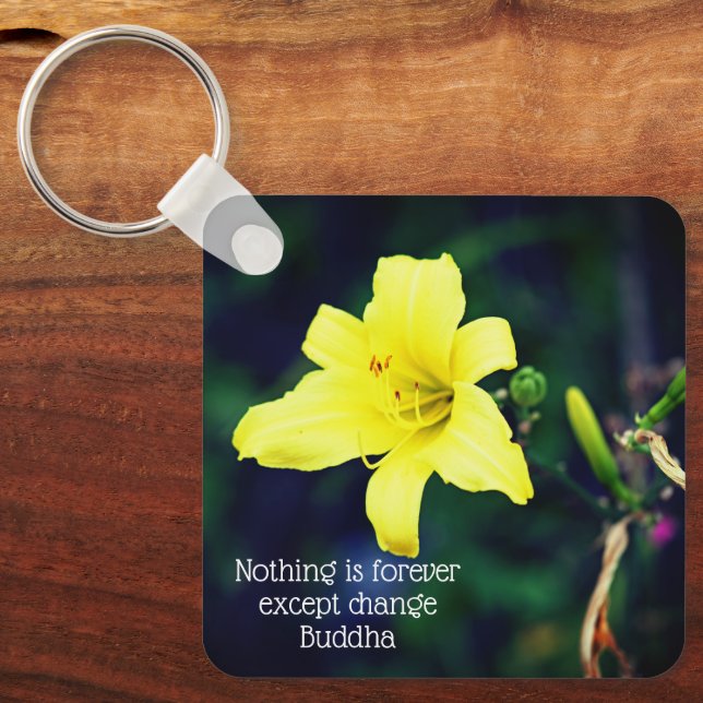 Yellow Daylily Inspirational Quote Monogram Magnet Key Ring (Front)