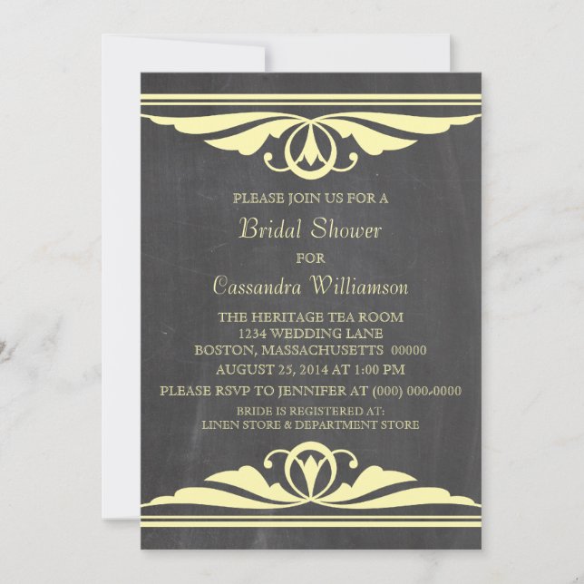 Yellow Deco Chalkboard Bridal Shower Invite (Front)