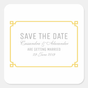 Yellow Deco Chic Save the Date Square Sticker