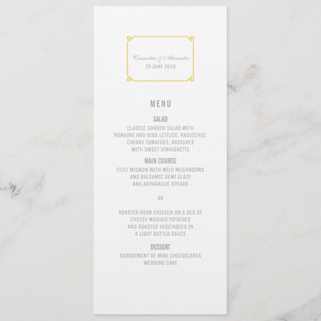 Yellow Deco Chic Wedding Menu (Front)