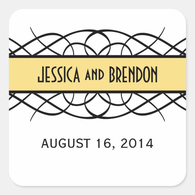 Yellow Deco Flourish Wedding Stickers (Front)