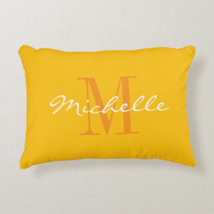 Yellow decoration pillow with classy name monogram