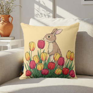 Yellow Decorative Pillow with Cute Bunny