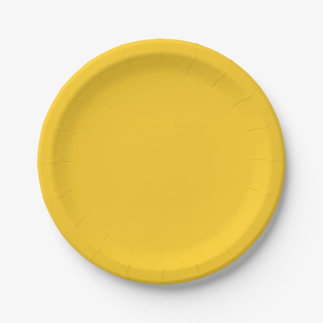 Yellow deep rich saturated solid sunshine  paper plate (Front)