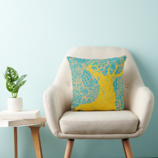 Yellow Deer on Aqua Floral Or Any Colour Pillow