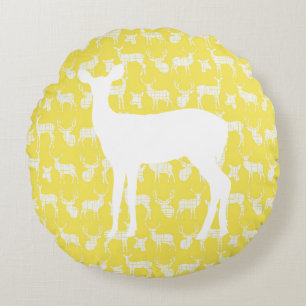 Yellow Deer With White Buck and Doe Round Pillow