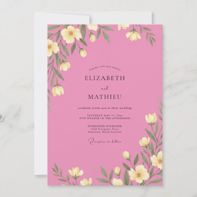 Yellow Delicate Floral Romance Wedding Invitation (Front)