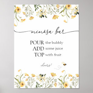 Yellow Delicate Wildflower Bee Mimosa Bar Sign