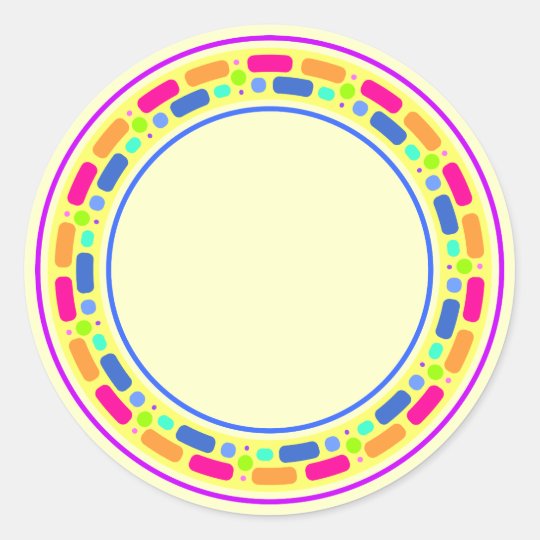 Yellow Design With Colourful Border Classic Round Sticker Zazzle