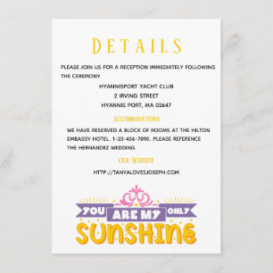 Yellow Details Directions Wedding - My Sunshine Enclosure Card