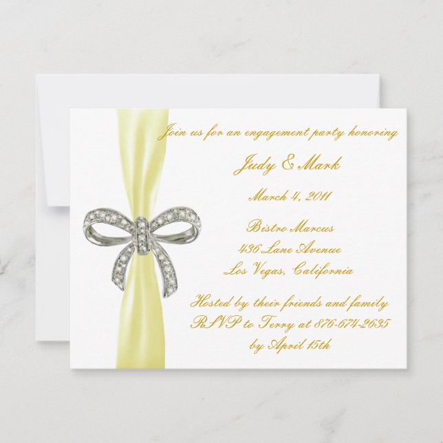 Yellow Diamond Bow Engagement Party Invitation (Front)