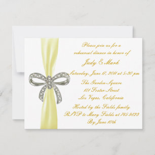 Yellow Diamond Bow Wedding Rehearsal Dinner Invite