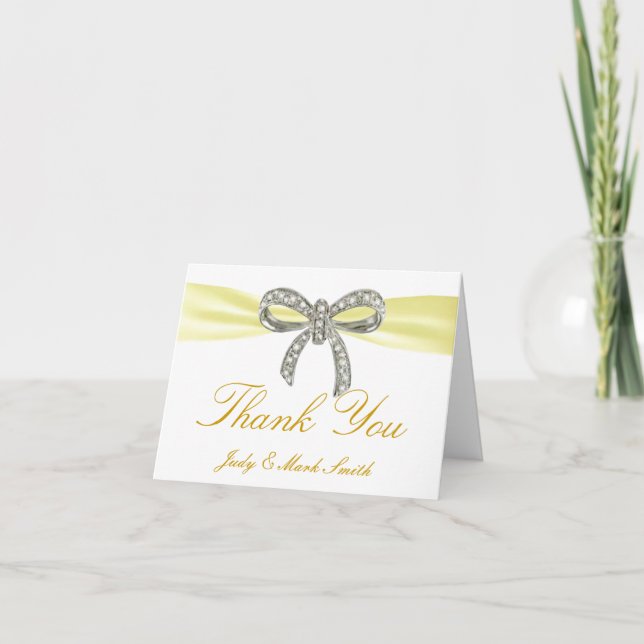 Yellow Diamond Bow Wedding Thank You Card (Front)