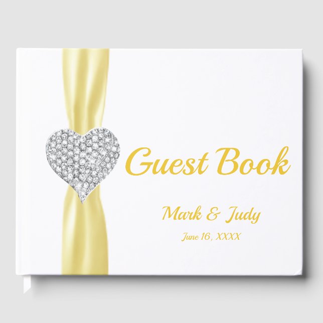 Yellow Diamond Heart Wedding Guestbook (Front)