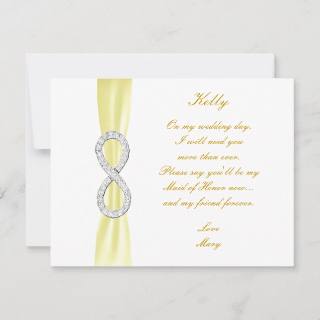 Yellow Diamond Infinity Wedding Maid Of Honour Car Invitation (Front)