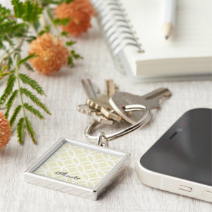 Yellow Diamond Pattern Personalised Keychain