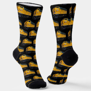 Yellow Diesel Train Locomotive on Black  Socks