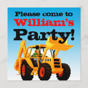 Yellow Digger 2nd Birthday Boy's Party Invitation