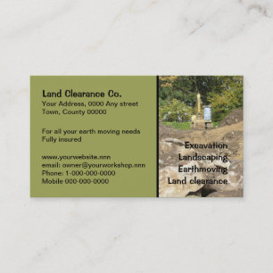 Yellow digger behind rocks business card