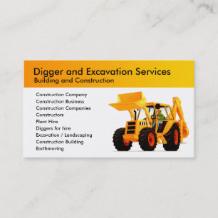 Yellow Digger Custom Construction and Excavator Business Card