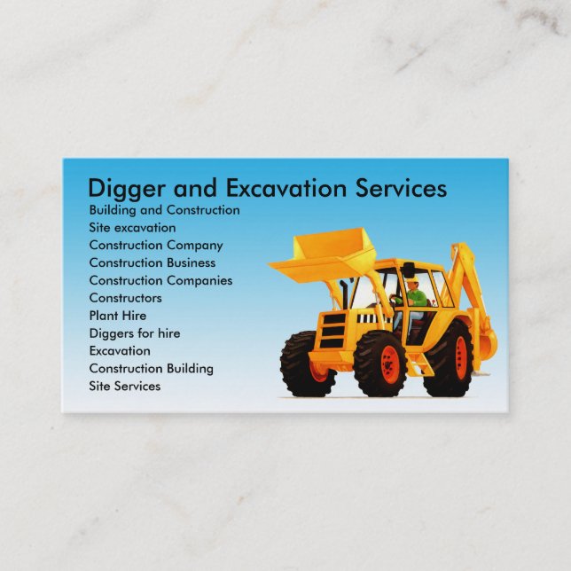 Yellow Digger / Excavator Custom Construction Business Card (Front)