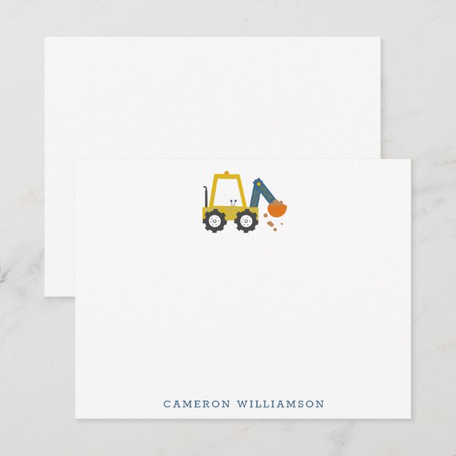 Yellow Digger Truck Art Personalised Stationery Thank You Card (Front/Back)