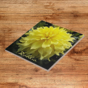 Yellow Dinner Plate Dahlia Floral Tile
