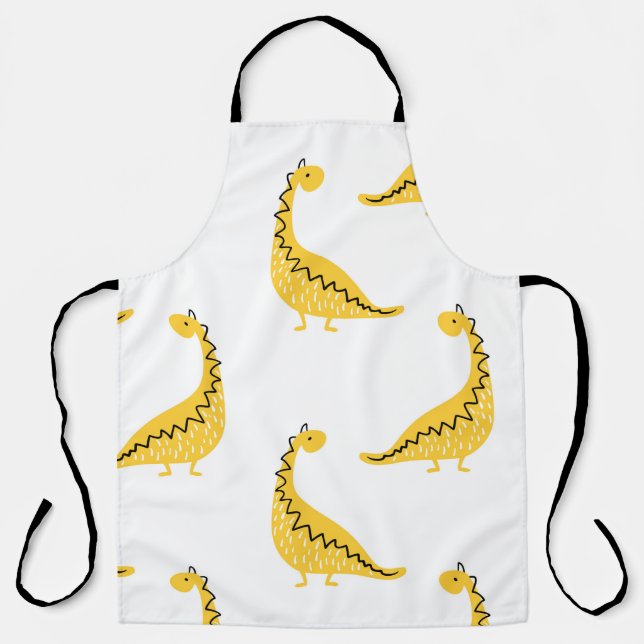 Yellow dinosaur seamless pattern. Funny vintage il Apron (Front)