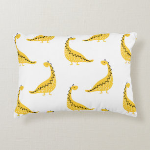 Yellow dinosaur seamless pattern. Funny vintage il Decorative Cushion