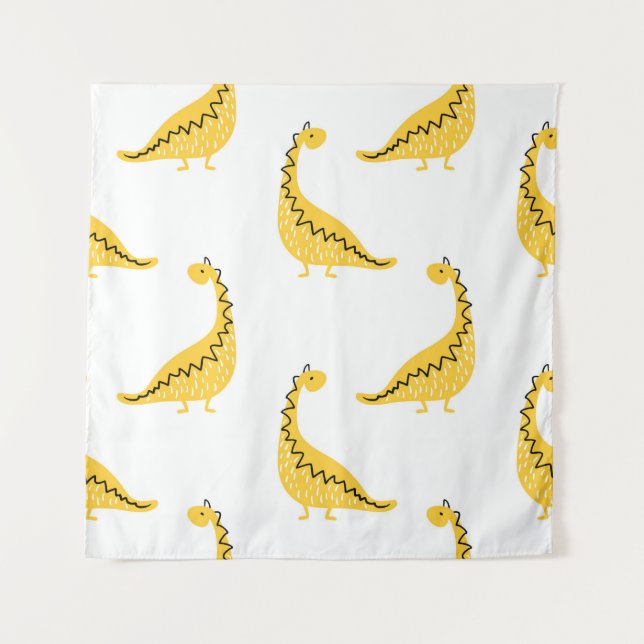 Yellow dinosaur seamless pattern. Funny vintage il Tapestry (Front)