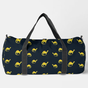 Yellow dinosaurs on blue duffle bag