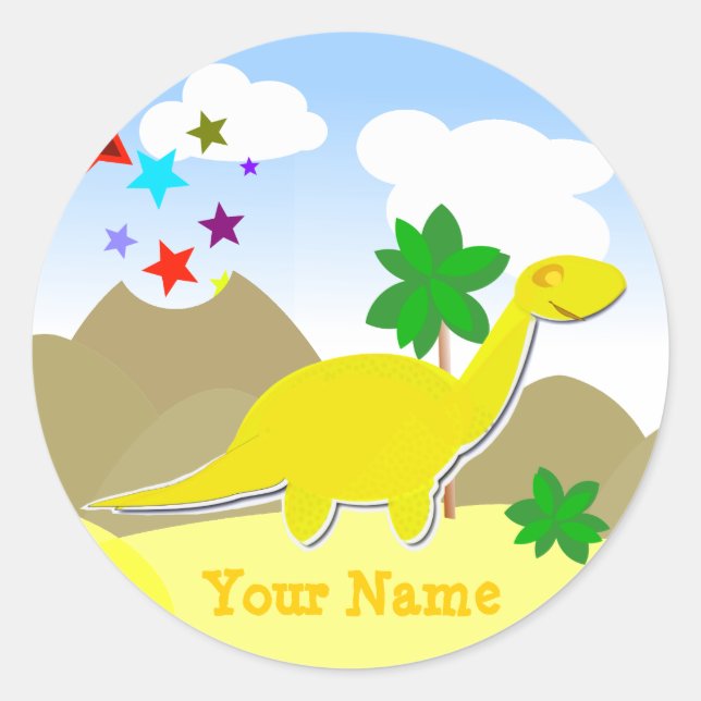 Yellow Diplodocus Dinosaur Name Sticker (Front)