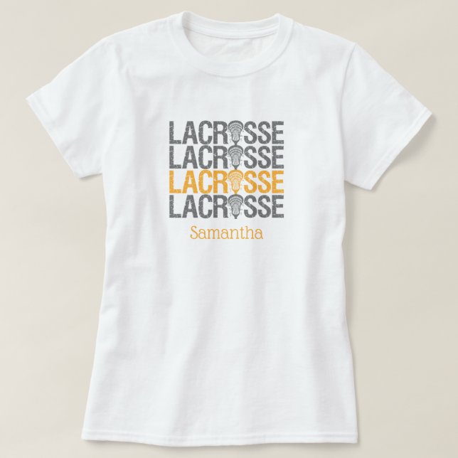 Yellow Distressed Lacrosse Word T-Shirt (Design Front)