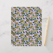 Yellow Ditsy Floral Pattern Flat Paper Sheet