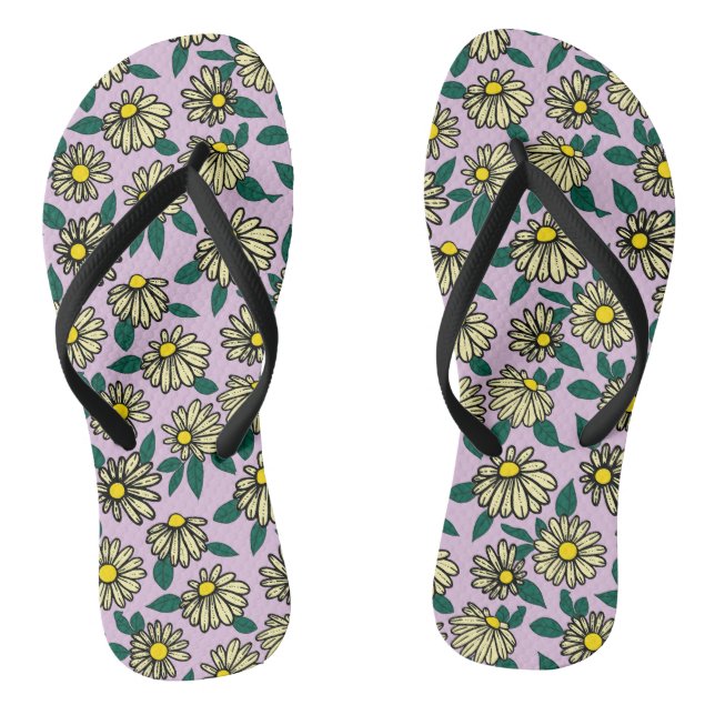 Yellow Ditsy Floral Pattern Flip Flops (Footbed)