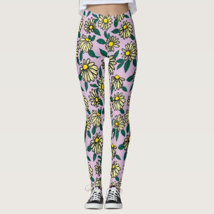 Yellow Ditsy Floral Pattern Leggings