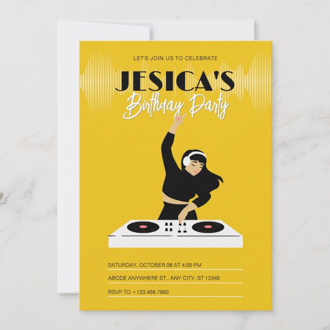 Yellow dj music player  invitation (Front)