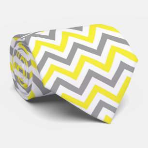 Yellow Dk Gray White LG Chevron Gray Name Monogram Tie