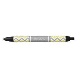 Yellow Dk Grey White LG Chevron Grey Name Monogram Black Ink Pen