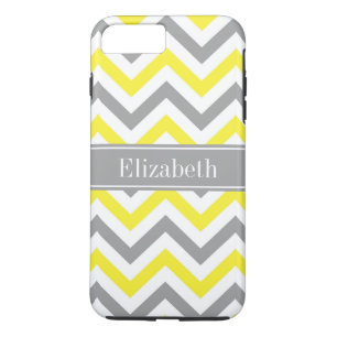 Yellow Dk Grey White LG Chevron Grey Name Monogram iPhone 8 Plus/7 Plus Case