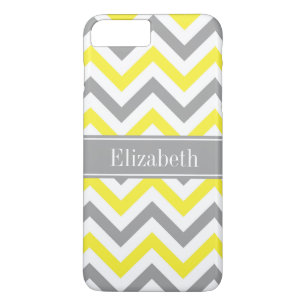 Yellow Dk Grey White LG Chevron Grey Name Monogram iPhone 8 Plus/7 Plus Case