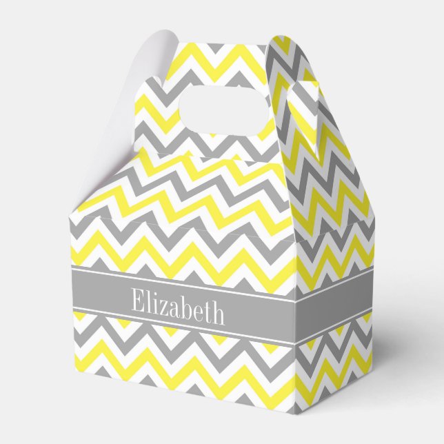 Yellow Dk Grey White LG Chevron Grey Name Monogram Favour Box (Front Side)