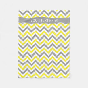 Yellow Dk Grey White LG Chevron Grey Name Monogram Fleece Blanket