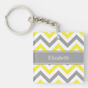 Yellow Dk Grey White LG Chevron Grey Name Monogram Key Ring