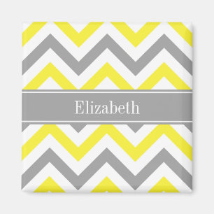 Yellow Dk Grey White LG Chevron Grey Name Monogram Magnet