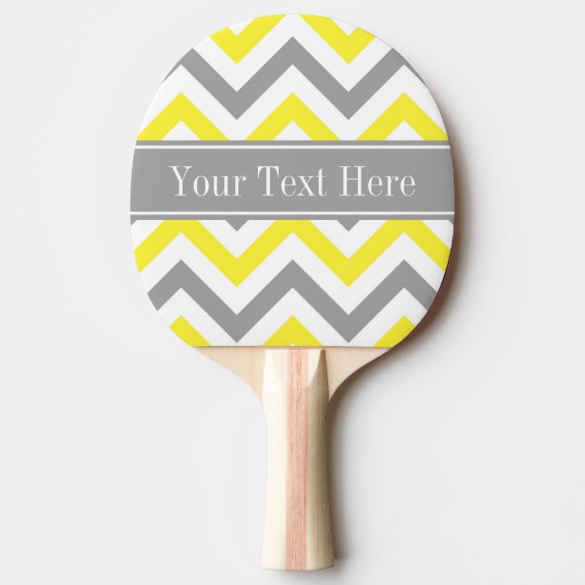 Yellow Dk Grey White LG Chevron Grey Name Monogram Ping Pong Paddle (Front)