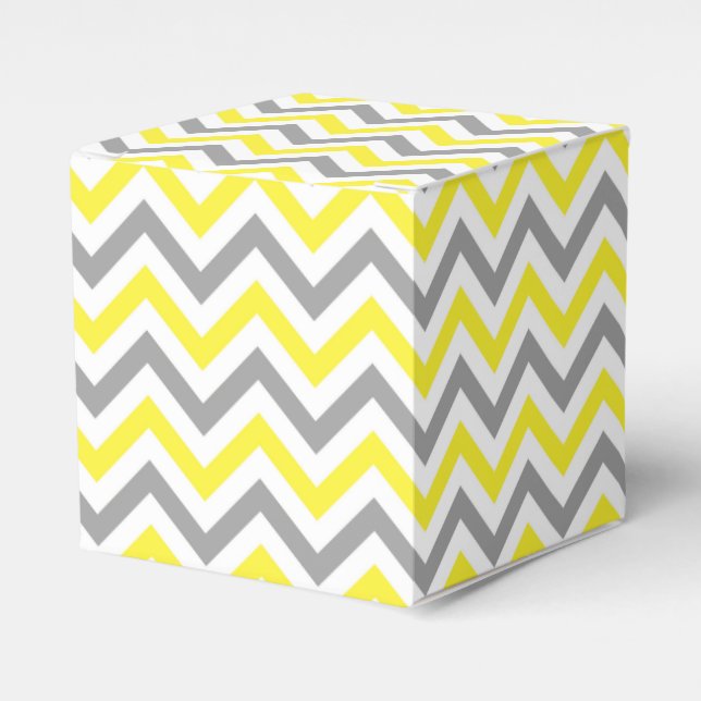 Yellow, Dk Grey Wht Large Chevron ZigZag Pattern Favour Box (Front Side)