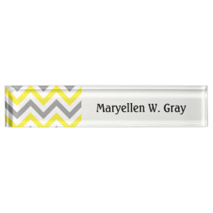 Yellow, Dk Grey Wht Large Chevron ZigZag Pattern Nameplate