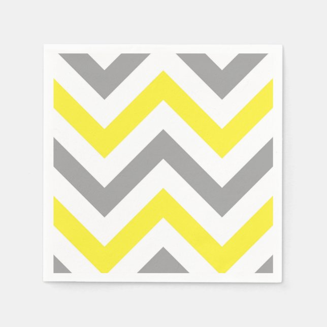 Yellow, Dk Grey Wht Large Chevron ZigZag Pattern Napkin (Front)